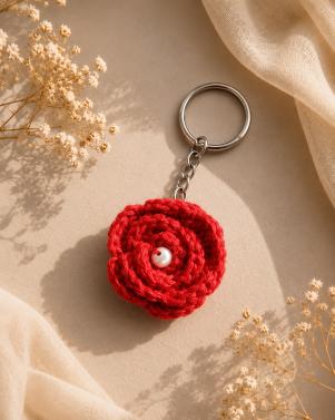 Handcrafted Crochet Rose Keychain