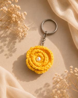 Handcrafted Crochet Rose Keychain