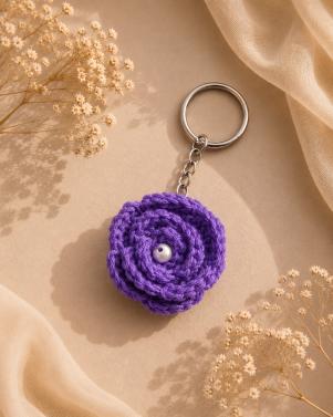 Handcrafted Crochet Rose Keychain