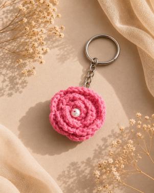 Handcrafted Crochet Rose Keychain