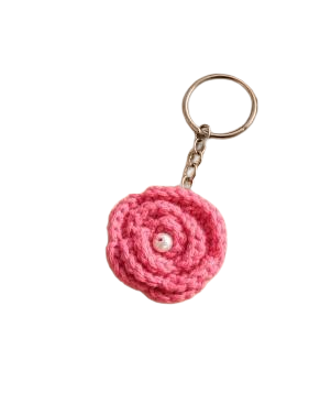 Handcrafted Crochet Rose Keychain